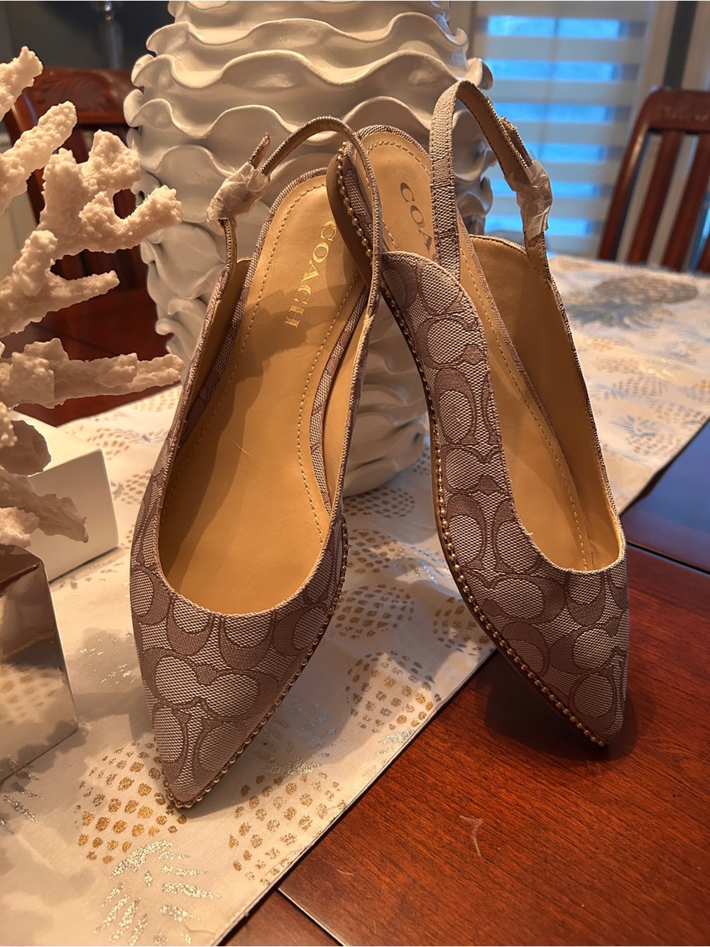 Coach Taupe Signature Slingback Pointed-Toe Flats